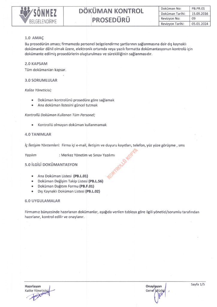 dokuman kontrol proseduru 1