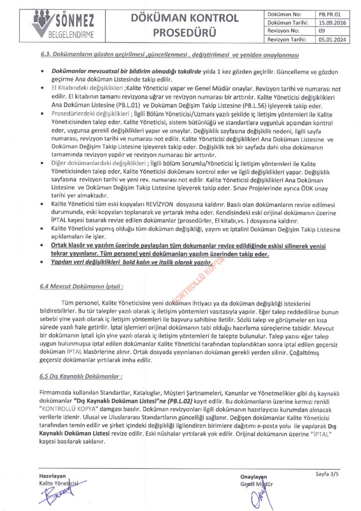 dokuman kontrol proseduru 3